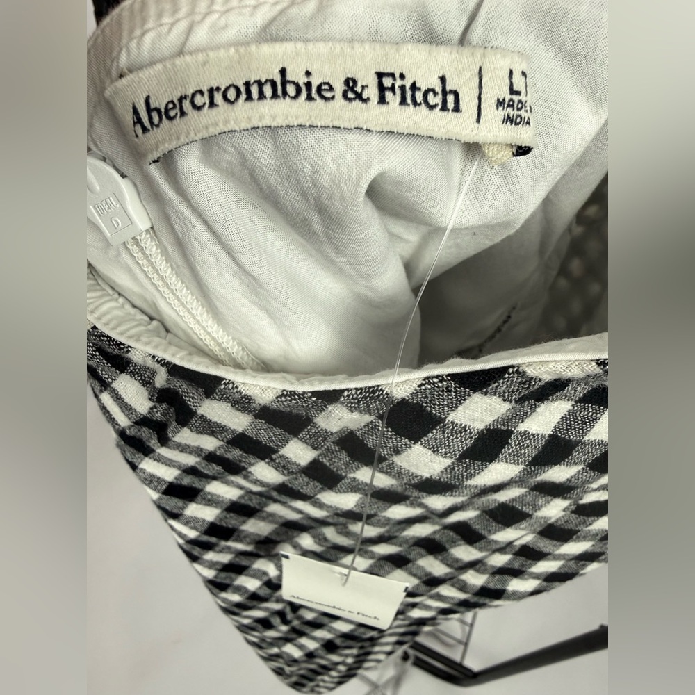 Abercrombie & Fitch Gingham Halter Mini Dress Large Tall Black White Linen Blend - Picture 9 of 11